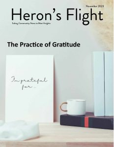 Cover Image of the November Newsletter for Heron's Flight - The Practice of Gratitude. 
