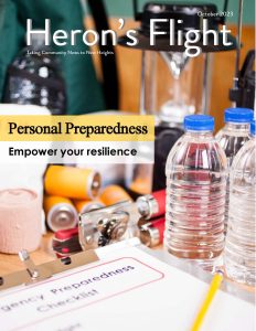 Photo of the cover of the October Heron's Flight newsletter. Personal Preparedness. Empower your resilience.