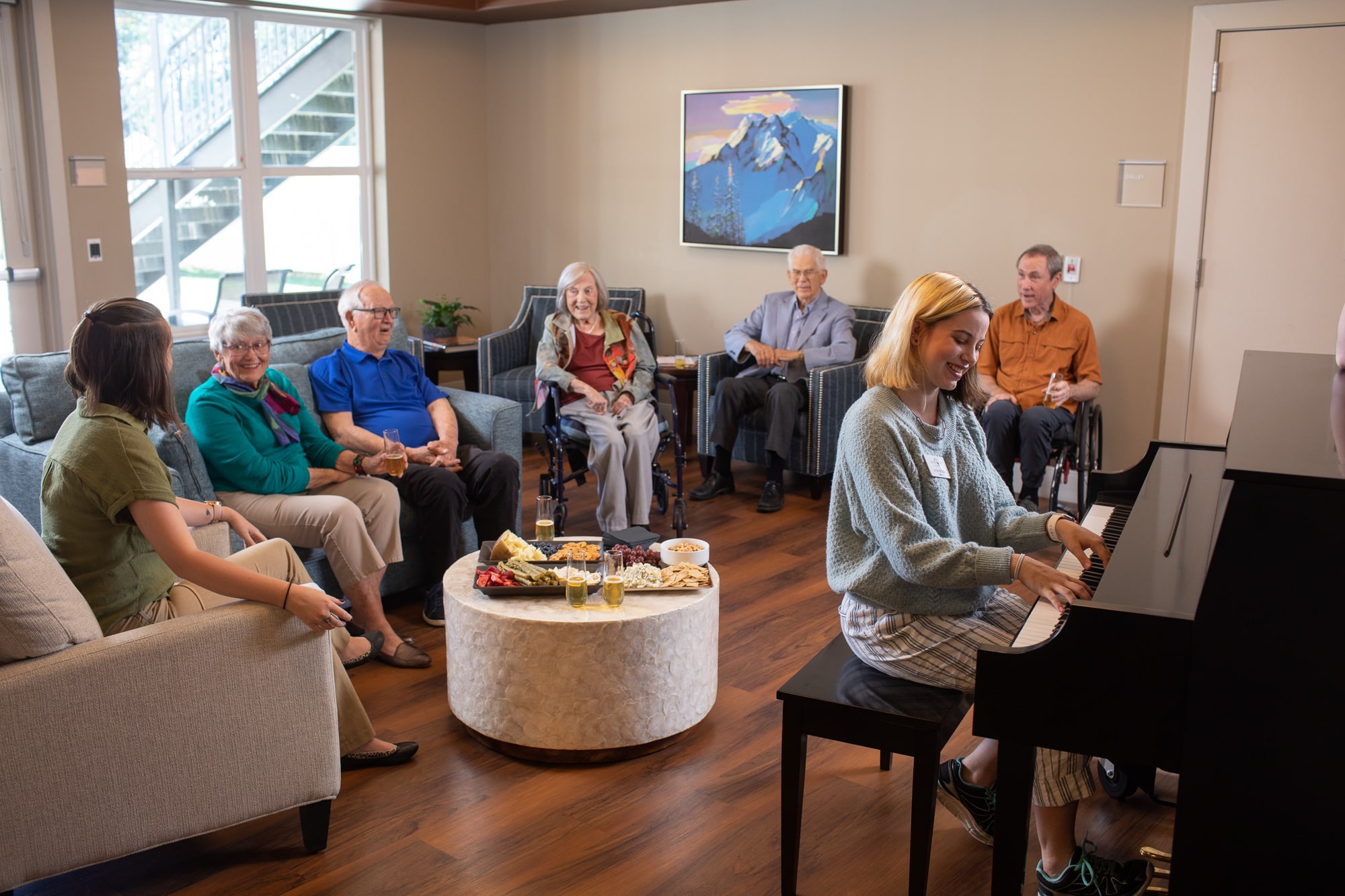 woman providing musical therapy for senior citizens